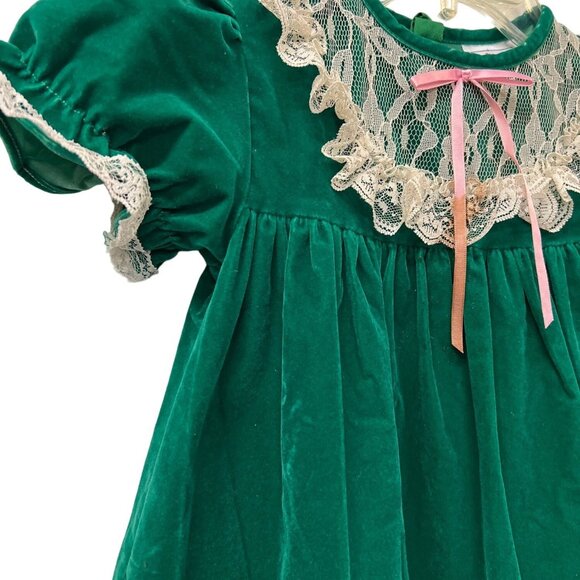 Vintage Roanna Girlie Girl Emerald Green Velvet Dress Jumper - Picture 3 of 8